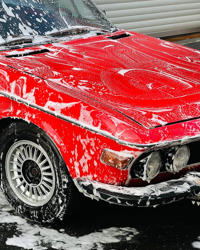 Foam on Red Old-fashioned Car