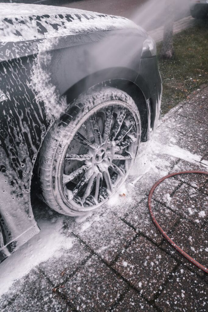 Luxury Car in Foam on Outdoor Wash